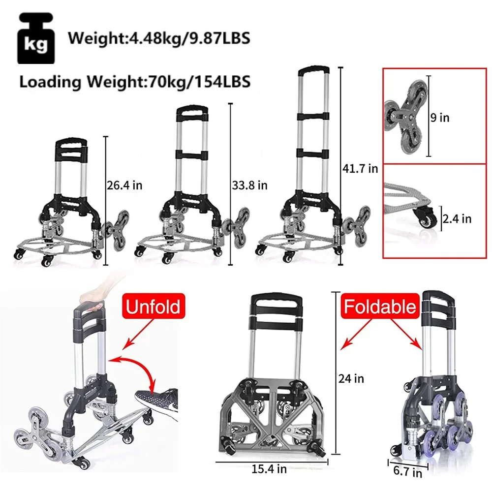 150kg Heavy Duty Foldable 10 Wheel Trolley Folding Truck Barrow Cart Travel Luggage Shopping Cart Portable Home Use Climb Stairs