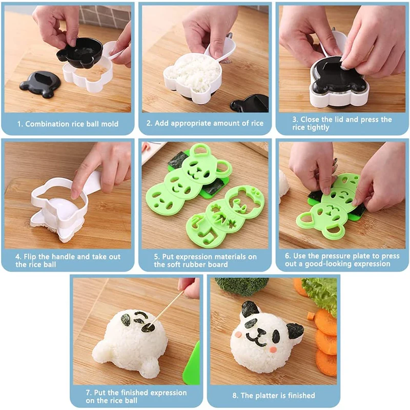 LMETJMA Panda Sushi Mold Bento Accessories Sushi Mold Rice Ball Mold  Kitchen Sushi Maker Mould Rice Decor Kits  JT90