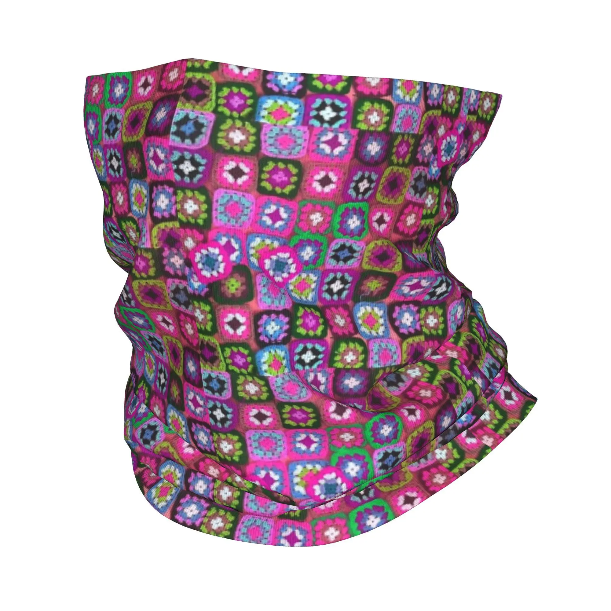 Crochet blanket granny square vintage Bandana Neck Cover Printed Mask Scarf Multi-use Balaclava Cycling Unisex Adult Winter