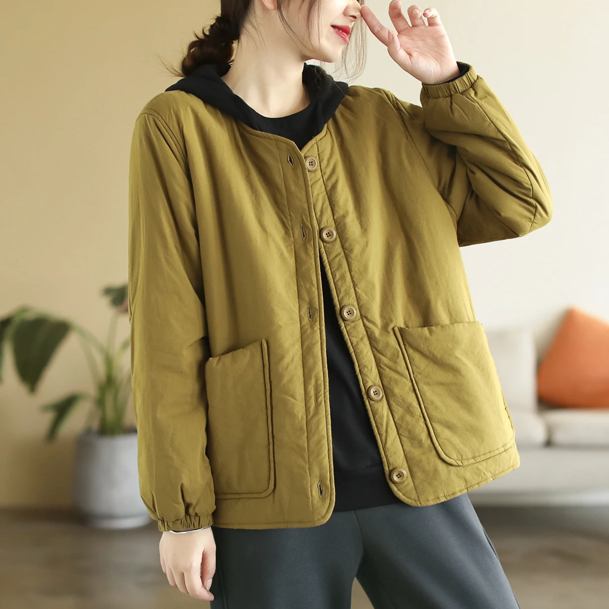 

Легкая тонкая хлопковая куртка женская свободная одежда больших размеров осень-зима Thiened Meat Concealing ort Верхняя одежда пальто