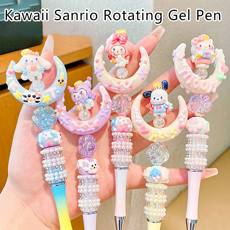 Kawaii Sparkling Diamond Rotating Gel Pen Cartoon Cute Anime Neutral Pens Fashion Beaded Ballpoint Pens School Supplies Gifts