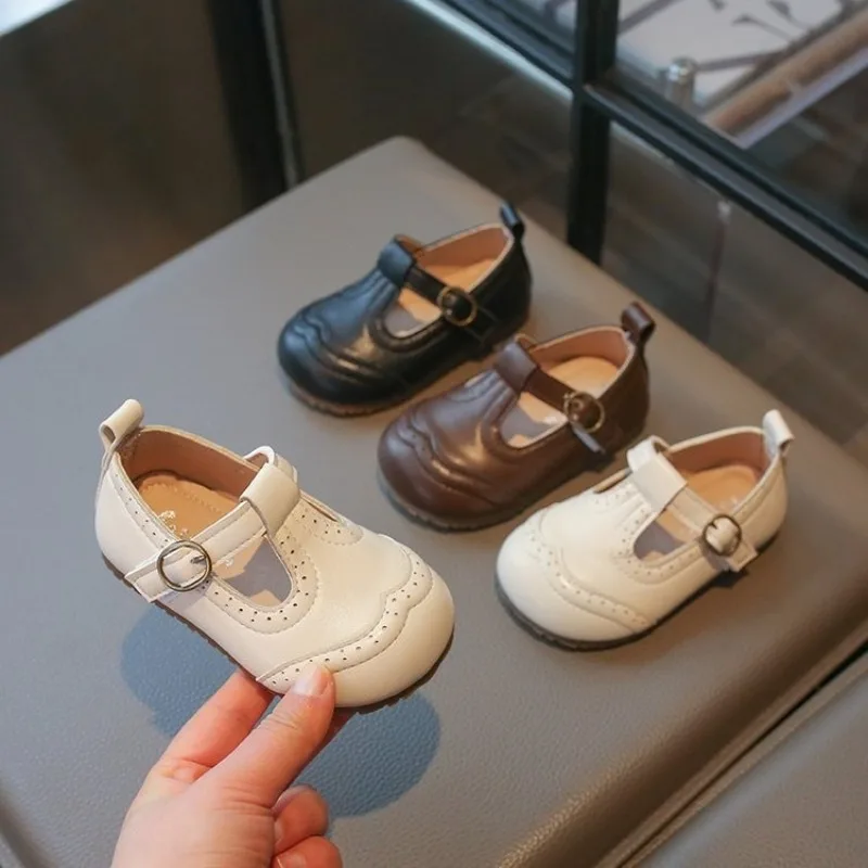 Classic Baby T-strap Mary Jane Flat Shoes Elegant British Style Toddler Girl Dress Shoes Formal Evening Partyt Footwear JY06173