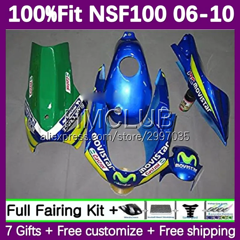 Injection Fairing For HONDA NSF 100 NSF100 06 07 08 09 10 31No.22 Movistar Blue NSF-100 2006 2007 2008 2009 2010 Fiberglass Race