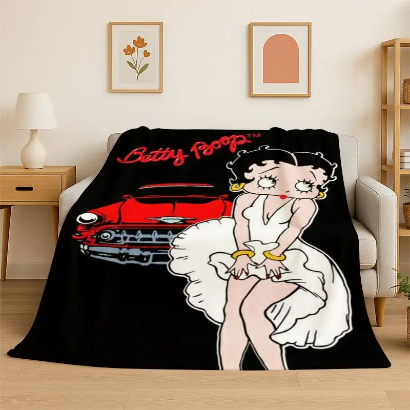 Retro Cartoon B-Betty B-Boop Cute Girl Flannel Blanket Soft Throw Blanket for Bedroom Living Room Bed office Picnic Fest Gift