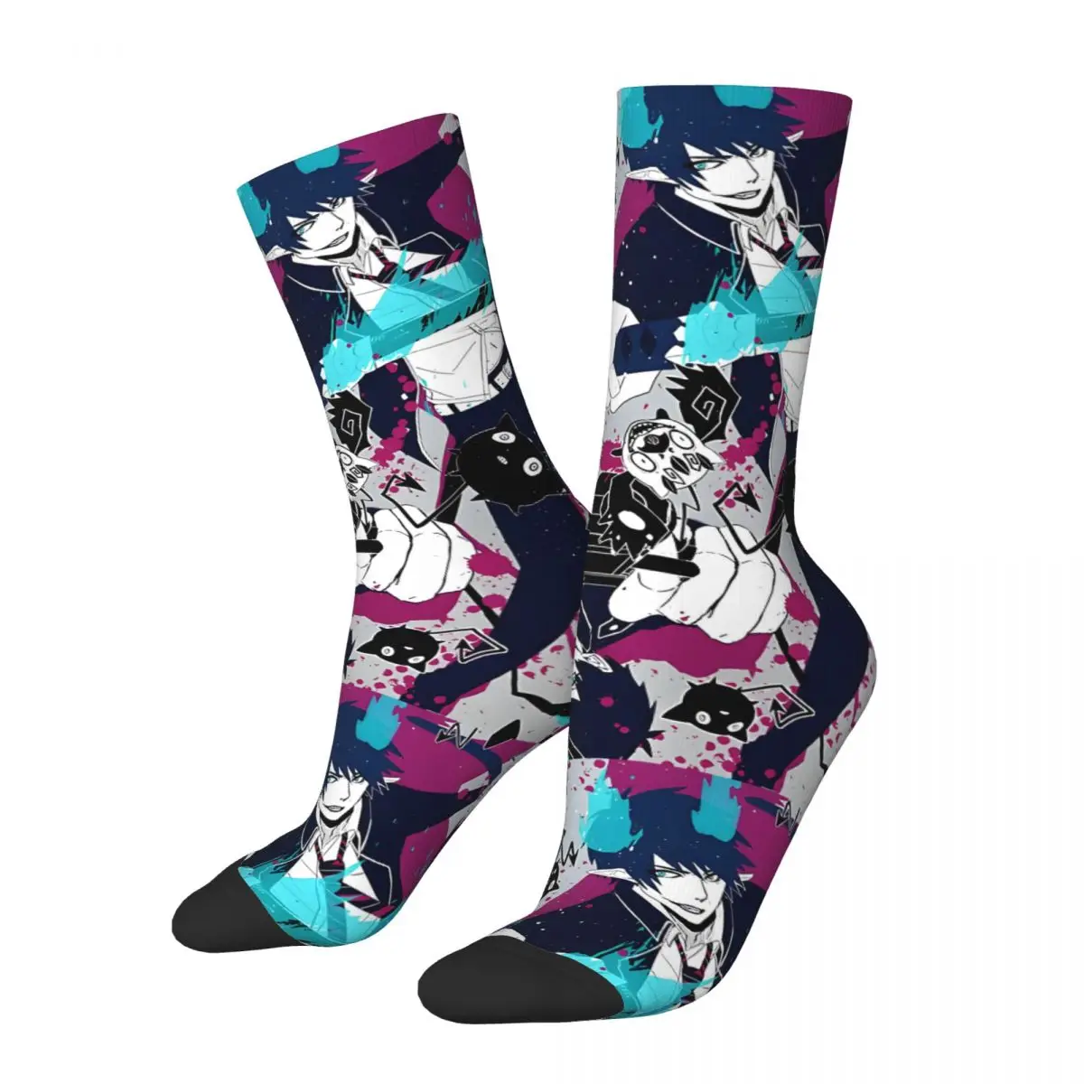 Gelukkige Grappige Compressiesokken Voor Mannen En Geen Exorcist Vintage Harajuku Blauwe Exorcist Anime Hiphop Nieuwigheid Casual Crew Gekke Sok