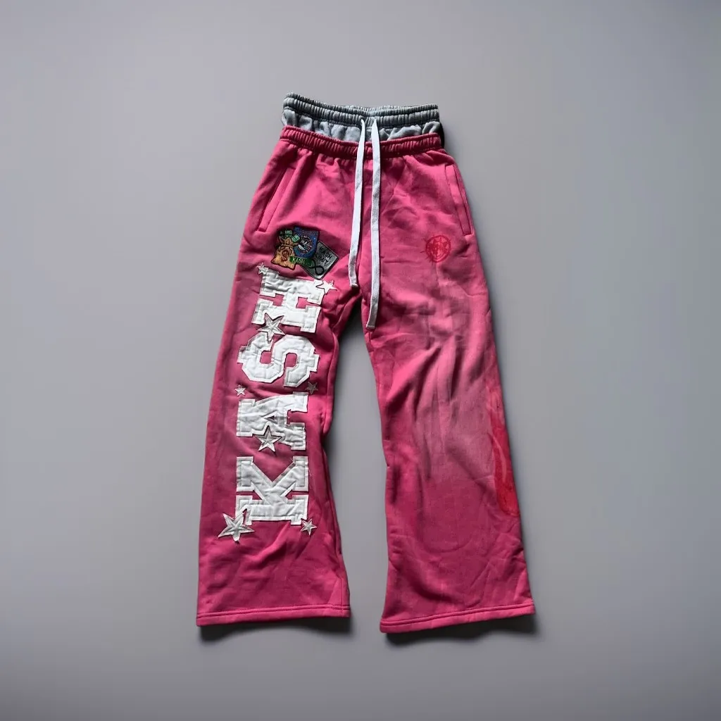 

Hip Hop High Quality Patch Pink Double Layer Sweatpants Y2K Womens Gothic Retro Baggy Pants Casual Elastic Waist Jogging Pants