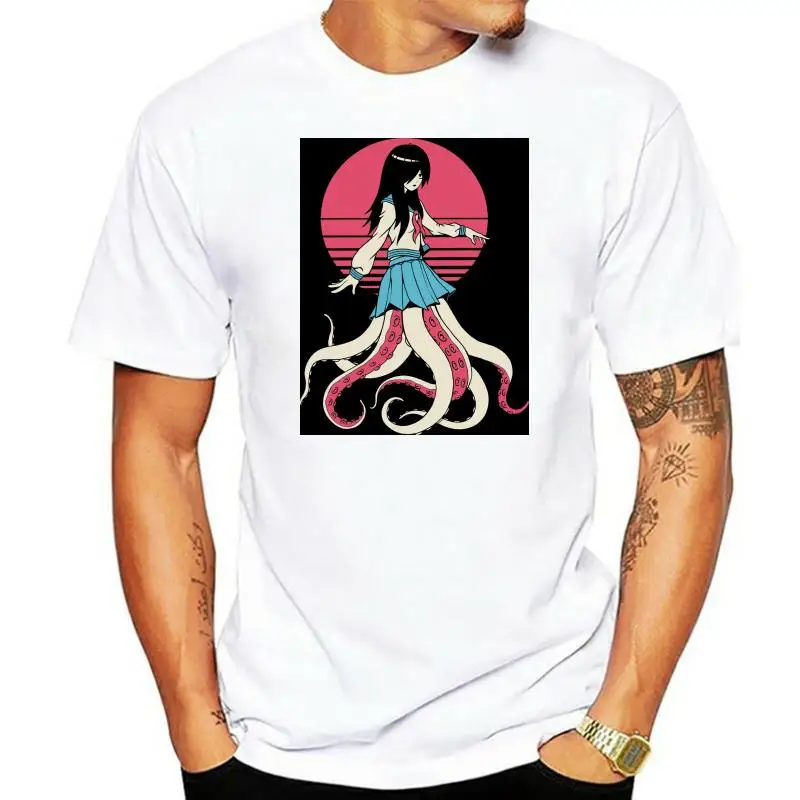 Yokai School Girl Graphic T Shirt Tentacles Mashup Style T Shirts Tees Streetwear Short Sleeve O-neck Men Cotton Tshirt