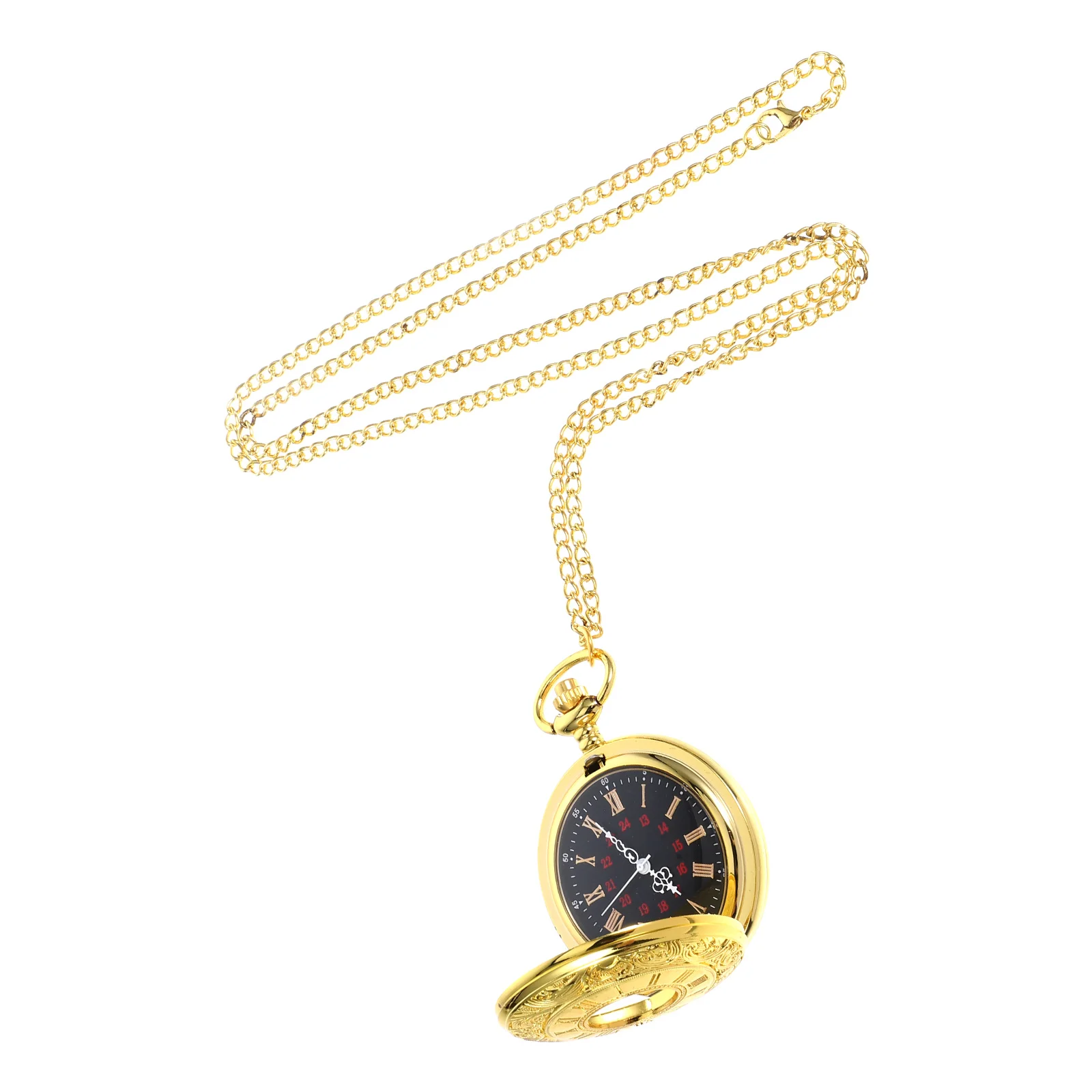 

Vintage Gold Pocket Watch Hanging Watch Decorative Timepiece Creative Carve Pattern Roman Design