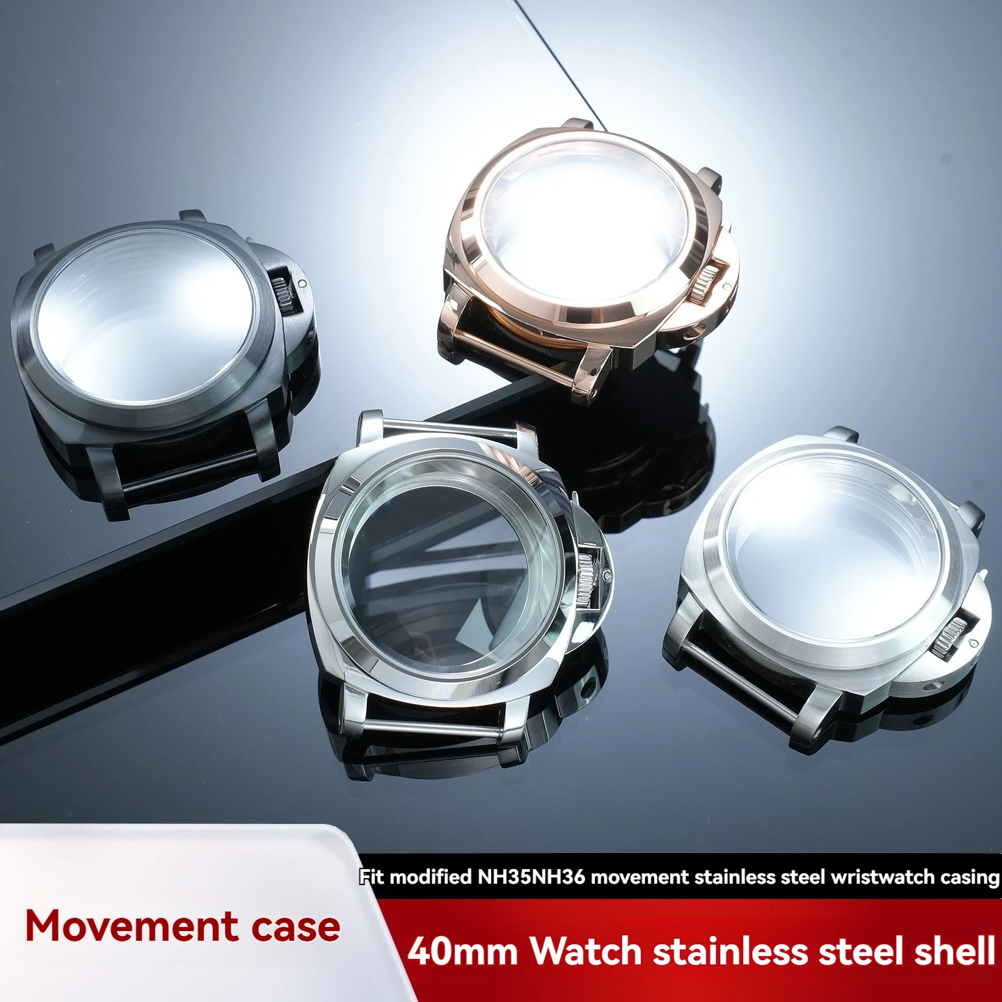 Stainless Steel Watch Case for NH35 and NH36 Movements, 40 mm Case (High-Gloss and Matte Finishes), Watch Modification Tool Set