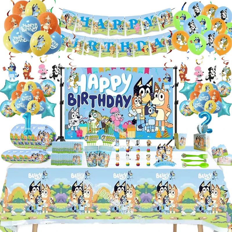 

Blueyes Bingo Birthday Party Decoration Baby Shower Pet Dog Tableware Supplie Kid Number Balloon Tablecloth Cake Topper Cup Gift