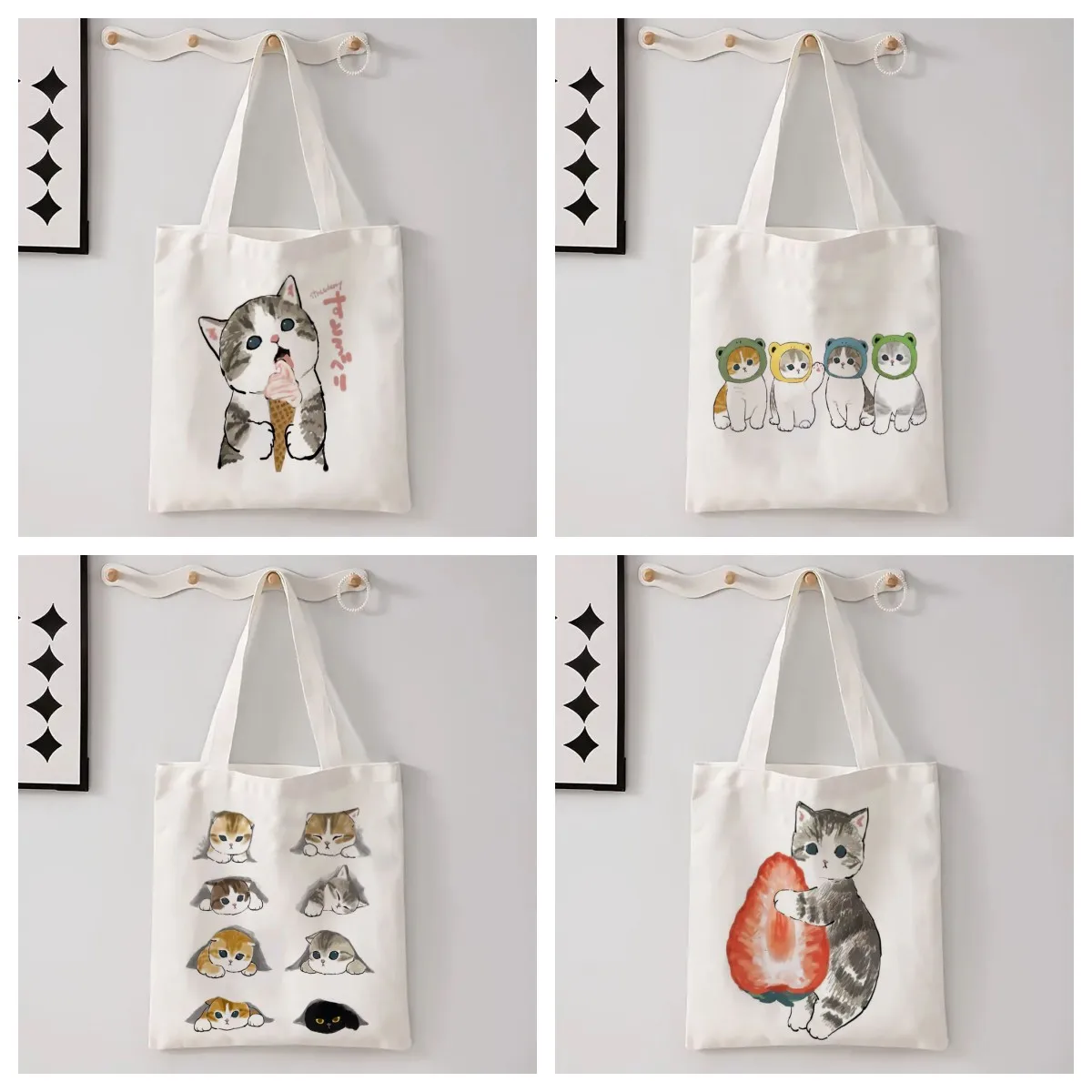 1pc Cute Cats Luggage Bags Harajuku Cartoon Vintage Shopping Canvas Bag Funny Women\'s Shoulder Bags Kawaii Gifts for Children