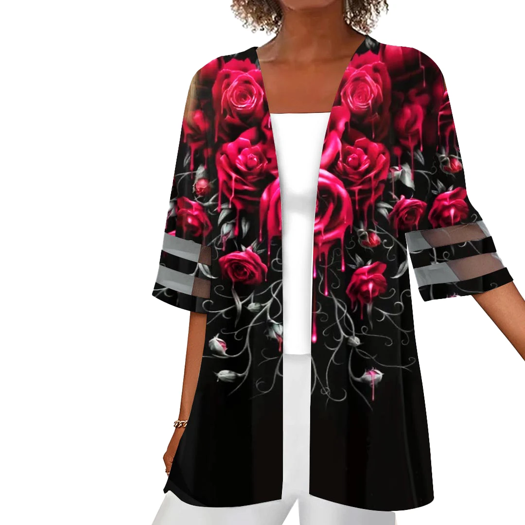 Women's Plus Size Clothing Half Sleeve Scoop Neck Floral Printed Graphic Two-Pieced Tops