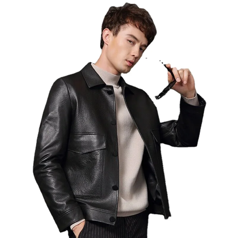 Natural Genuine Leather Coat Men\'s Sheep Leather Jacket Coat Lapel Slim-Fitting Biker Short Fur Spring Autumn jaqueta masculina