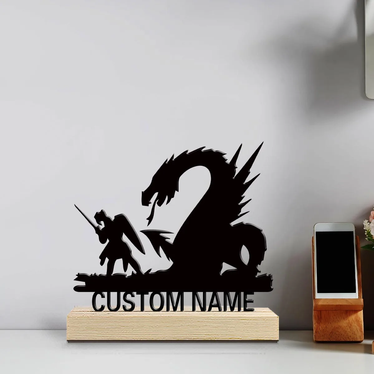1pc Personalized Desktop Metal Ornaments Custom Name Equipped with Wooden Base Room Decorations, Bar Counter Decorations