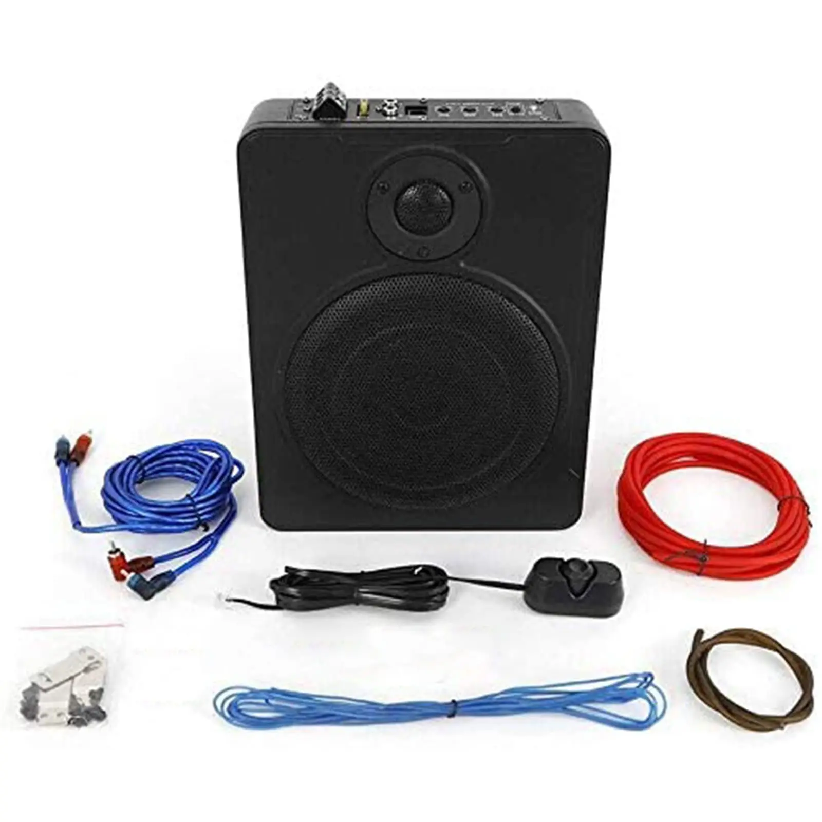 8 Inch 600W Low Profile Under-Seat Active Powered Car Subwoofer with Amplifier Kit Black