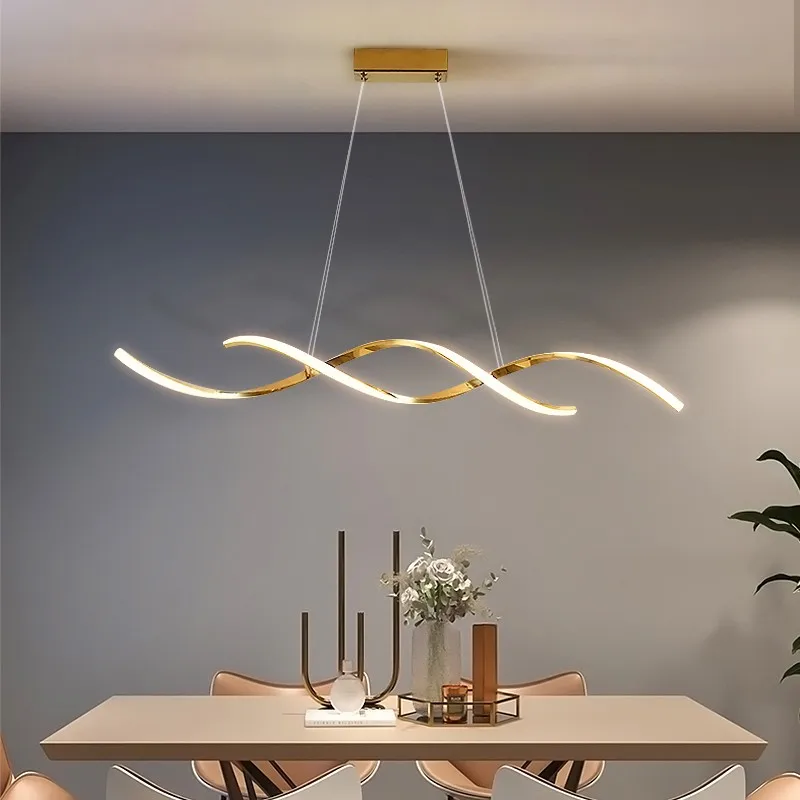 

Creative Minimalist Restaurant Art LED Pendant Light Stainless Steel Adjustable Light Living Room Island Decoration Line Lamp