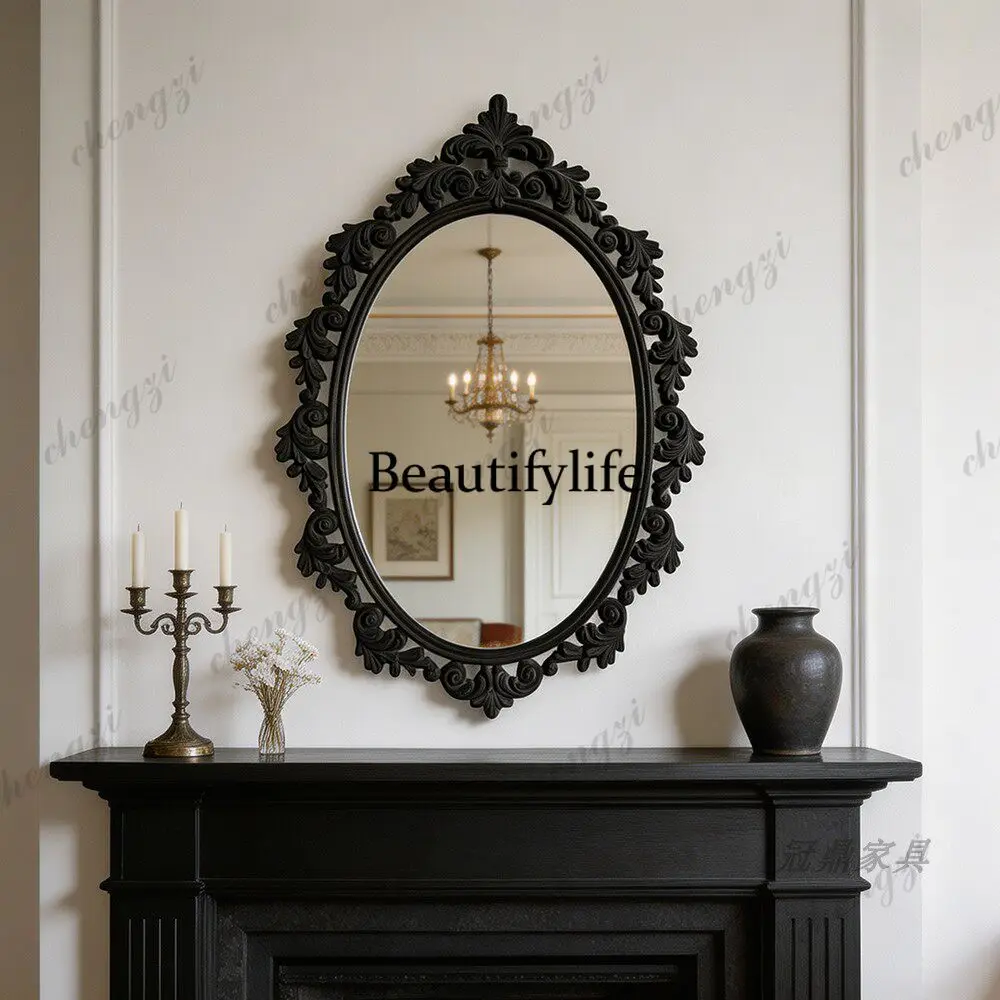 French retro style oval bathroom mirror light luxury high value cosmetic mirror home entry