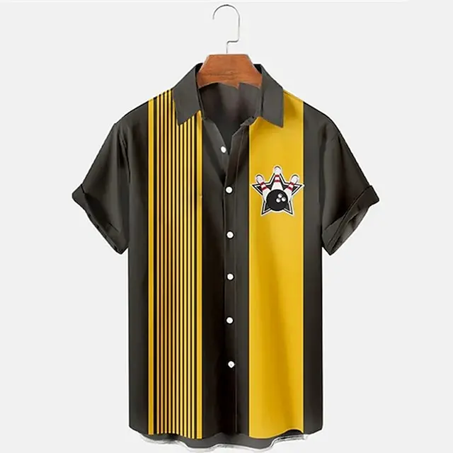 Bowling Ball 3D Printed Shirt Man Women Casual Fashion Short Sleeves Shirts Men Button Lapel Streetwear Oversized Unisex Clothes
