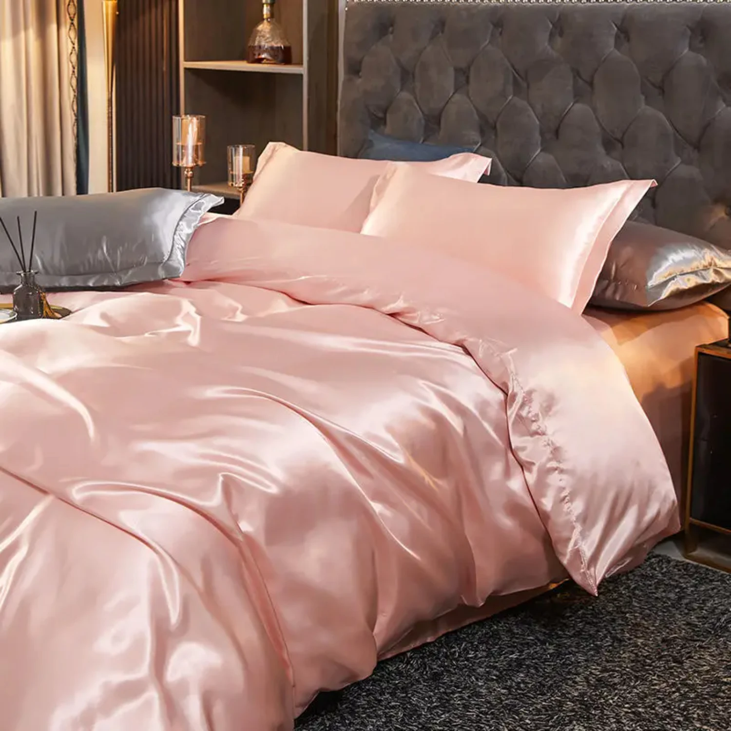 

New Luxurious Rayon Satin Bedding Set - Exquisite 4pcs Duvet Cover with Pillowcases - Single, Double, King Sizes - Elegant Bed C