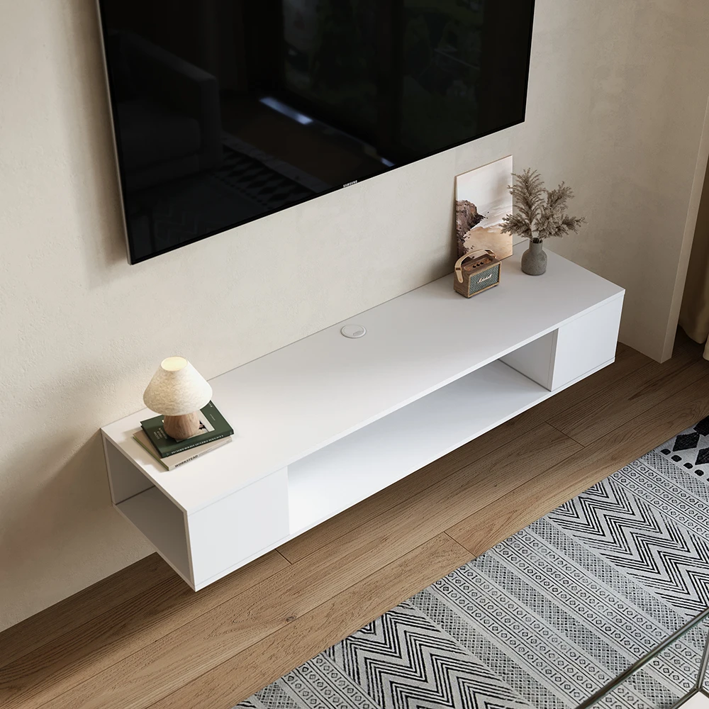 White MDF Framed Sideboard TV Stand TV Unit with Easy Cable Access H 1350x D 350x H 230mm