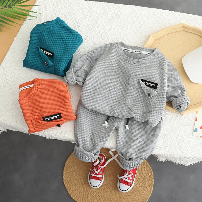 

Boys Set Solid Color Long Sleeve Fashion Pullovers Active Casual Spring Autumn New Style Girls Baby Sports Pants Two Piece Suit