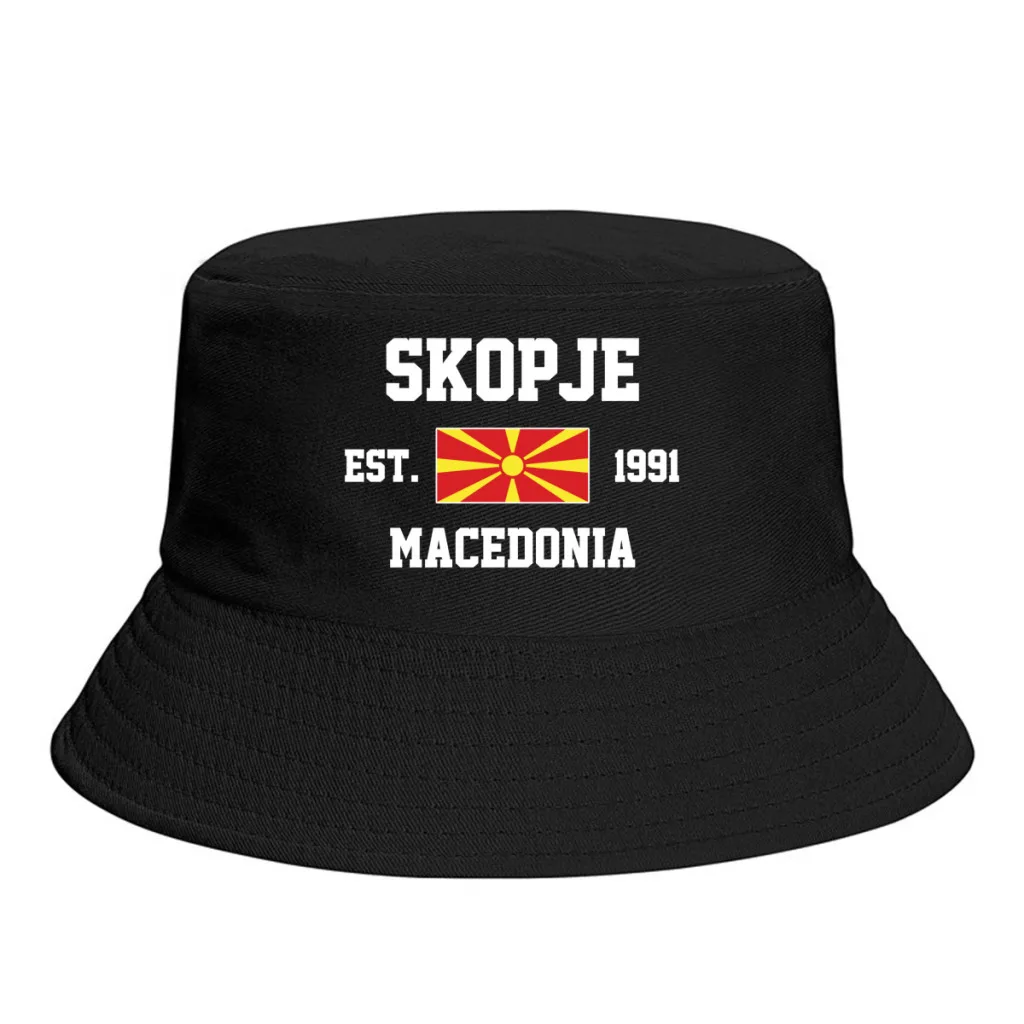 Bucket Hats  North Macedonia EST.1991 Skopje Emblem Flag Sun Shade Cool Outdoor Summer Fisherman Caps Fishing Hat