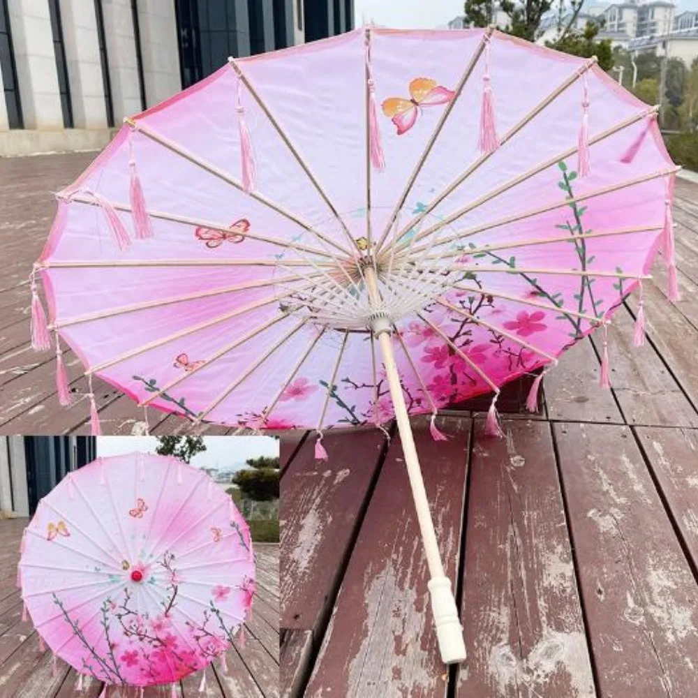 

Зонт-веер 56 см из шелковой ткани в китайском антикварном стиле, для косплея, Ханьфу, зонт из промасленной бумаги, 10 цветов, с кисточками