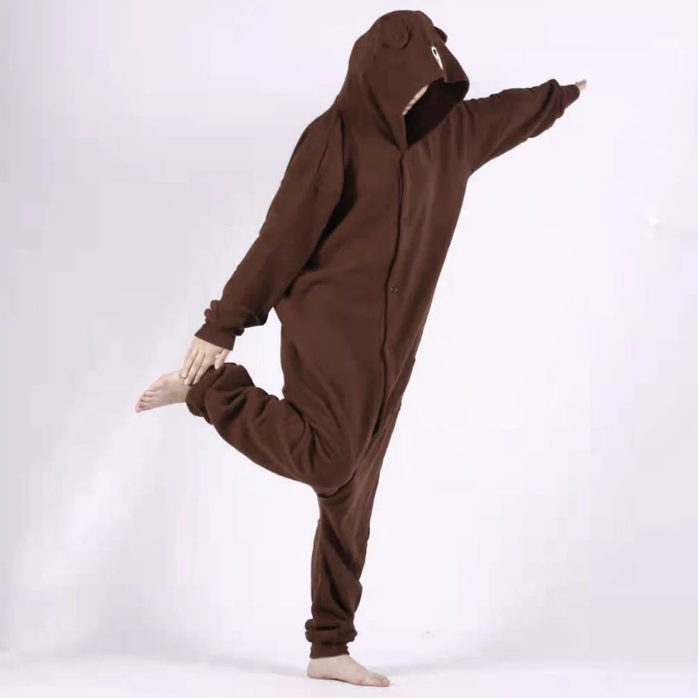 หมีสีน้ําตาล Onesie ผู้หญิงผู้ชายสัตว์ Kigurumis ชุดนอนการ์ตูนสัตว์รองเท้าแตะเทศกาล Homewear ชุด Overalls Polar ขนแกะ