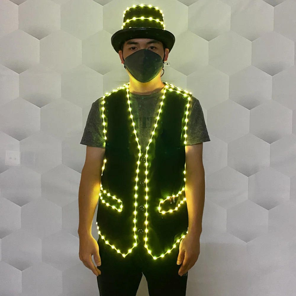 LED luminous vest hat Nightclub clothing jacket DJ Singer party luminous costume Festival event stage magic show Luminous props