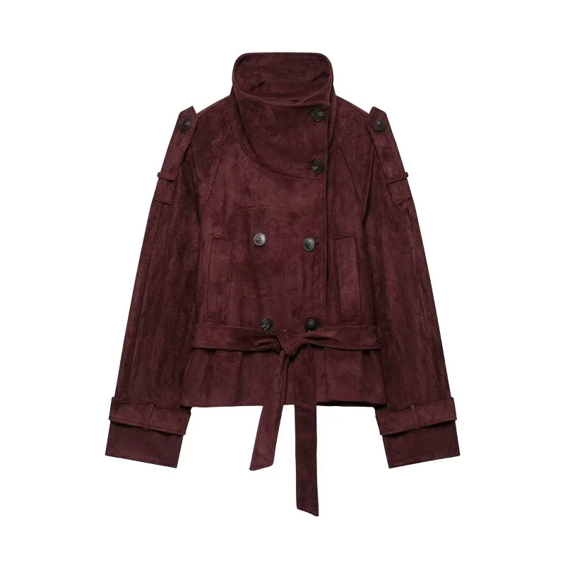 Guobioziy Women's Winter Classic Commuter Style Faux Suede Waistcoat Jacket, Epaulette Design, Long Sleeve Casual Street Style
