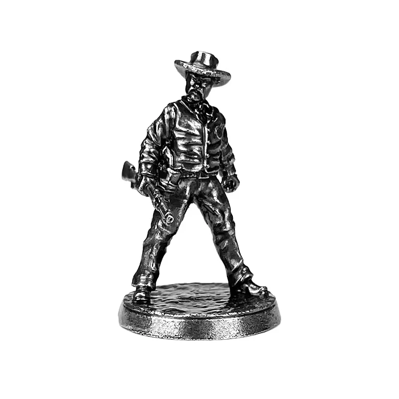 Solid White Copper Cowboy Figurines Wild West Sheriff Bandit Mini Figures, Desktop Ornament, Collectible Gift for Hobbyists