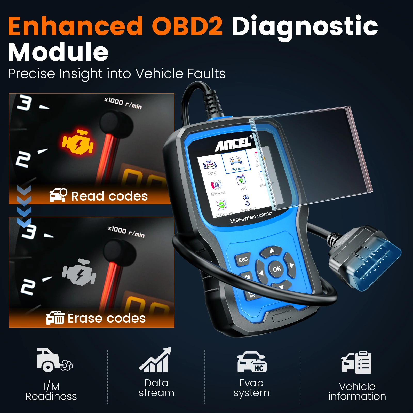 ANCEL BM700 OBD2 Scanner for MINI EPB SAS Airbag TPMS Battery Oil Reset OBD2 Automotive Scanner Car Diagnostic Tool Free Update