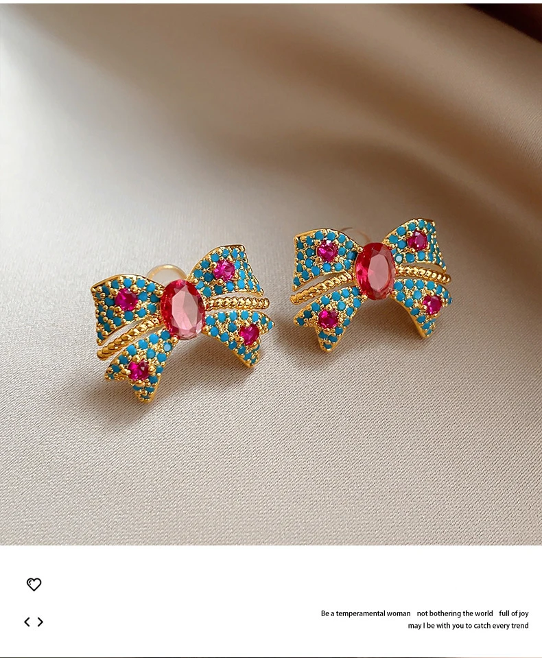 Bunte Zirkon-Schmetterlings-Knoten-Ohrstecker für Damen und Mädchen 2026 Neuer Luxus-Schmuck Sommerurlaubs-Stil Süßes Accessoire – Detail 5