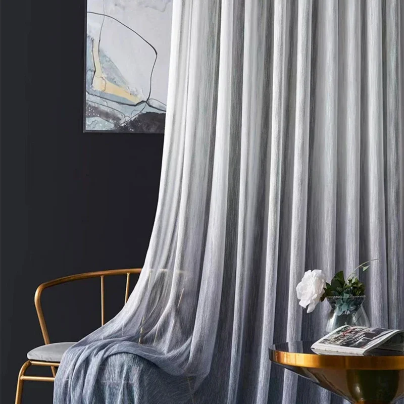 White Gradient Color Window Screen Transparent and Minimalist Style Semi Shading Vertical Anti Oxidation Dim Moonlight Tulle