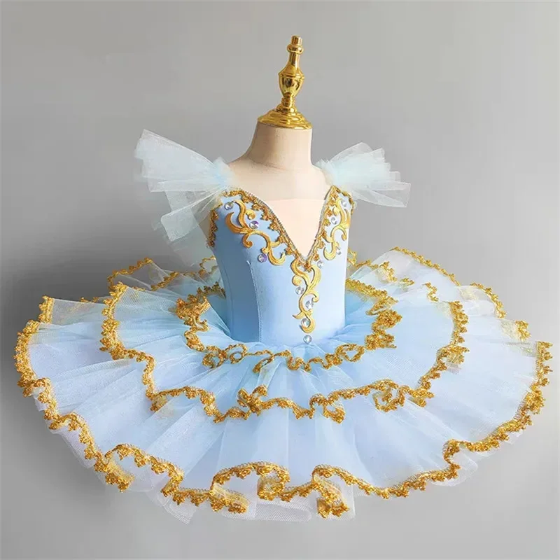 الجنية حفلة موسيقية جديد راقصة الباليه زي الاطفال الأزرق مطرزة زهرة فستان الفتيات ملابس الرقص الجمباز رداء رقص الباليه توتو فستان