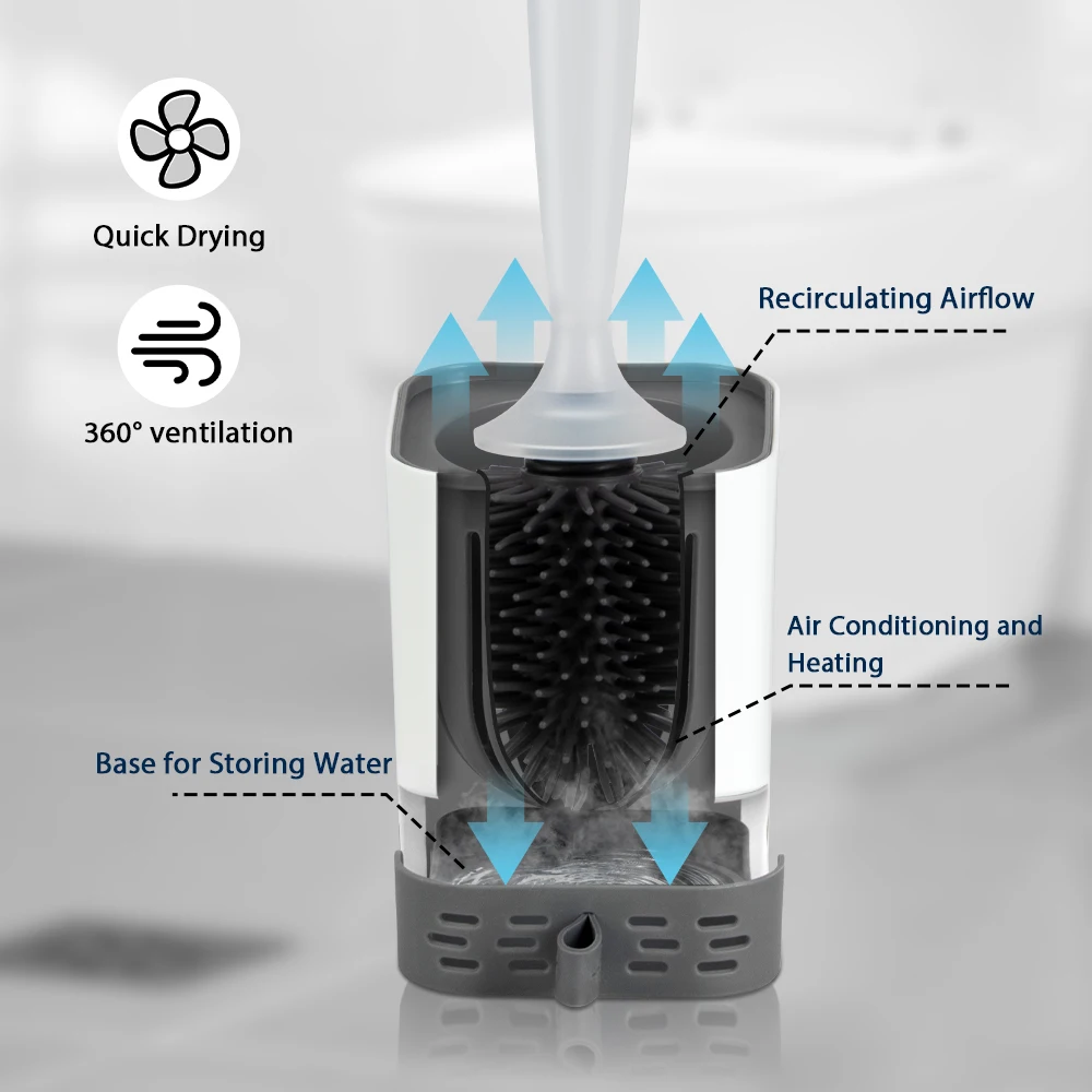 Water Spray Silicone Toilet Brush With Wall-Mounted Breathable Silicone TPR Brush 44.5cm Long Handle Bathroom Cleaning Accessory