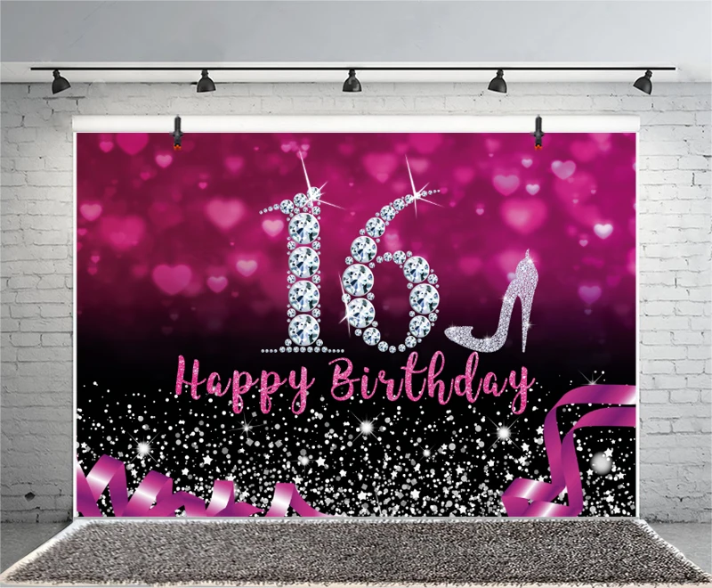 Pano de fundo vermelho para festa de feliz aniversário, meninos e meninas, dezesseis anos, fundo fotográfico para adultos