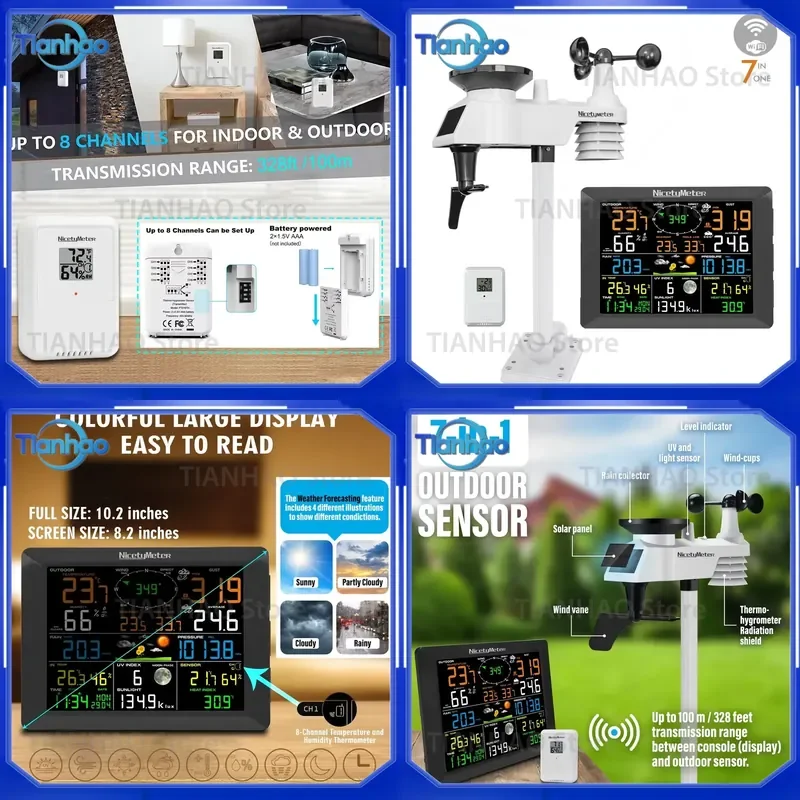 for Weather Station Wireless Indoor Outdoor Digital Thermometer Hygrometer Barometer Rain Gauge Wind Speed Monitor Real Time