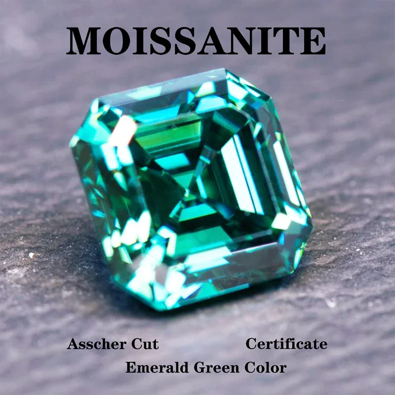 Moissanite Stone Natural Emerald Green Color  Asscher Cut charms DIY Ring Necklace Earrings Main Materials with Certificate