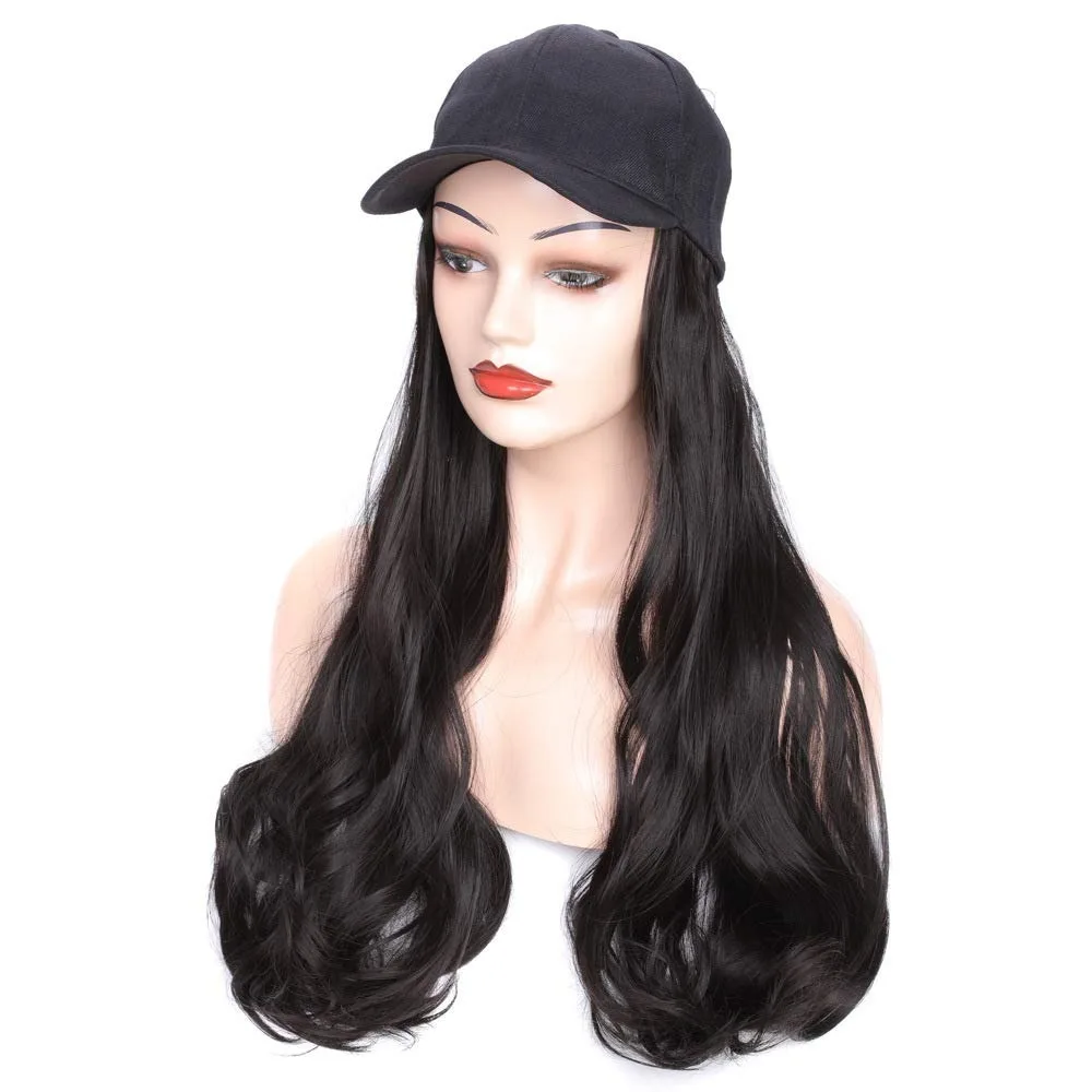 عبوة واحدة من قبعة بيسبول صناعية مموجة بطول 60.96 سم مع قطعة شعر مجعدة ( # 4 أسود بني مجعد) #5