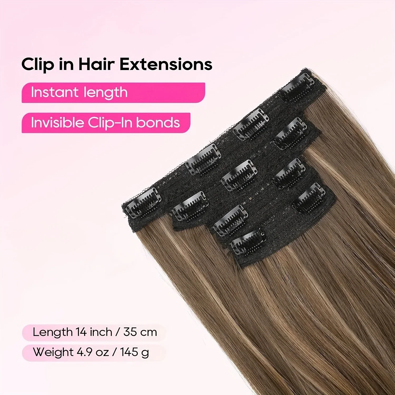 Estensioni dei capelli con trama in pizzo sintetico premium - Miscela naturale ultra morbida con clip invisibile ondulata corta da 14 pollici per le donne