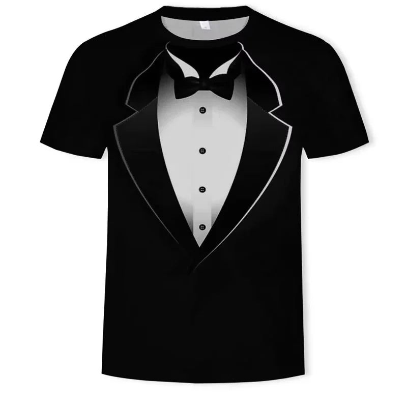 Realistic Suit Tuxedo Pattern T-shirts For Men Fashion Trend Short Sleeve O Neck 3D Printed Summer T Shirts Casual Loose Tees