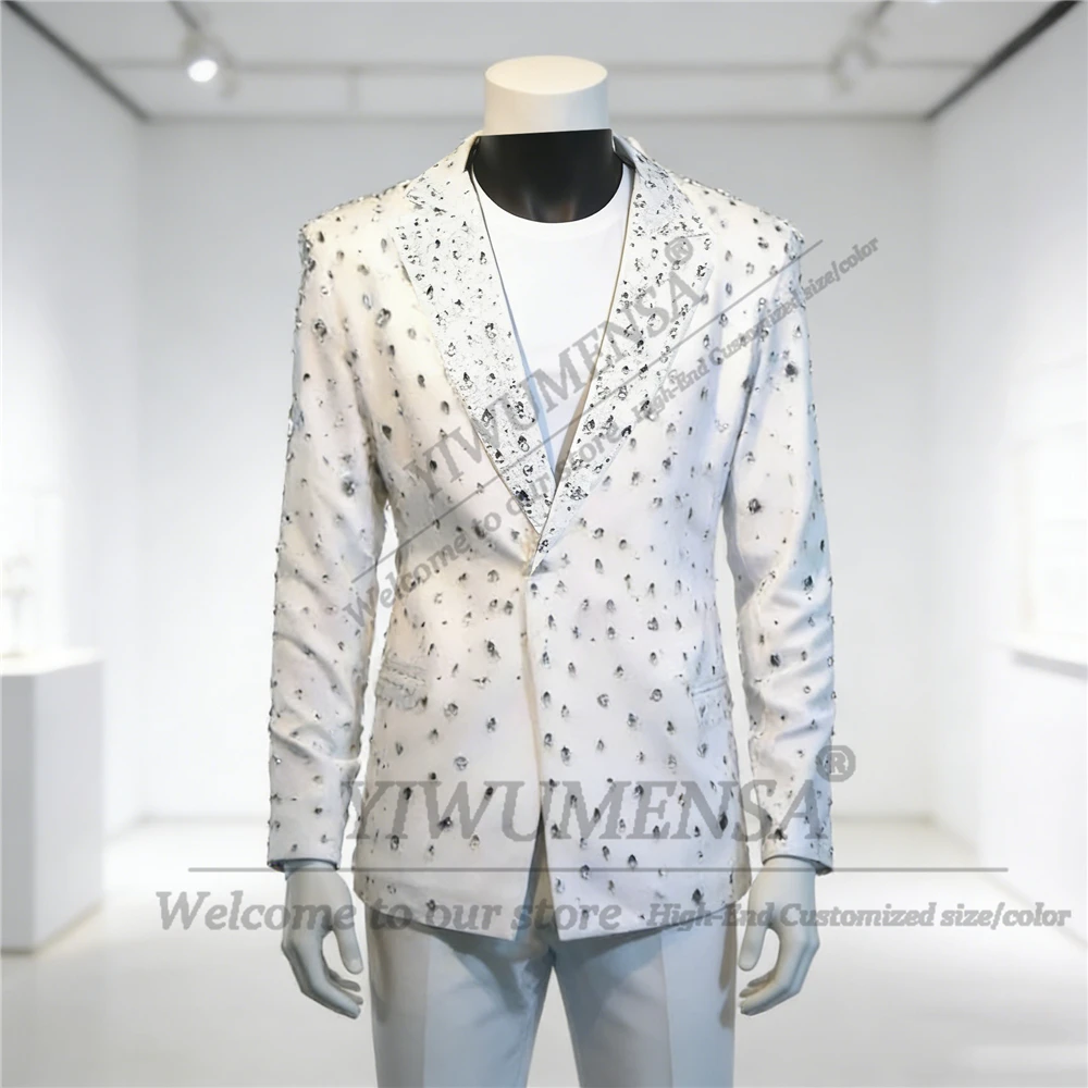 

Роскошные костюмы с бриллиантами и бисером, свадебные костюмы для жениха, приталенный однобортный пиджак, брюки, комплект из 2 предметов, мужские смокинги для банкета, вечеринки, наряды