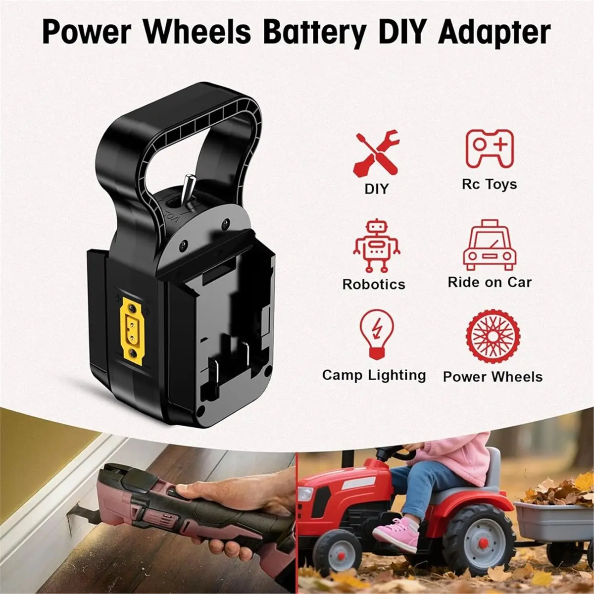 (A30I] 2 in 1 Power Wheel Battery Adapter,for 2Packs for 18V Battery for DIY Rc Car Toys,Robotics and Rc Truck