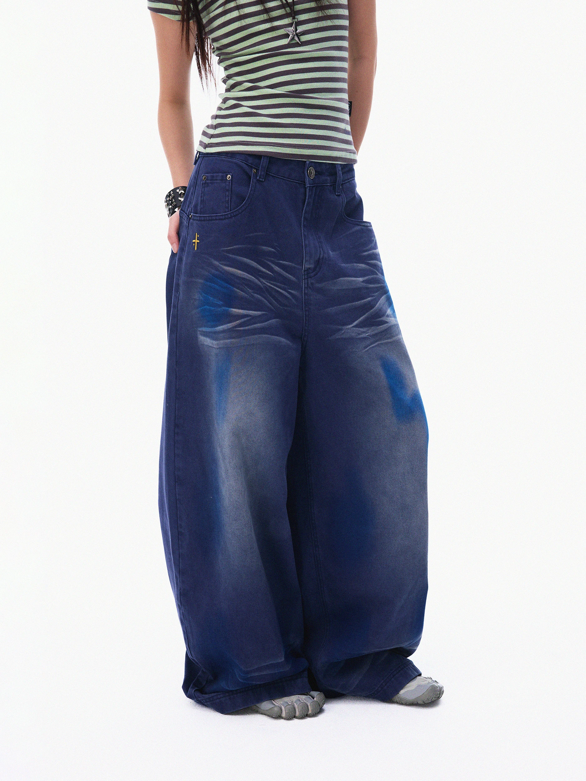 

Innood fiti Loose Hand-Painted Heavy-Du Wide-Leg Jeans Waed out Long Pants for Young Women Winter Wear