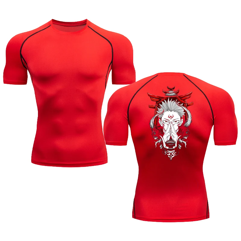 Anime jitsu masculino Kaisen camiseta de compressão de manga curta estampada, camisas de ginástica com secagem rápida, tops de elasticidade fitness, 2024