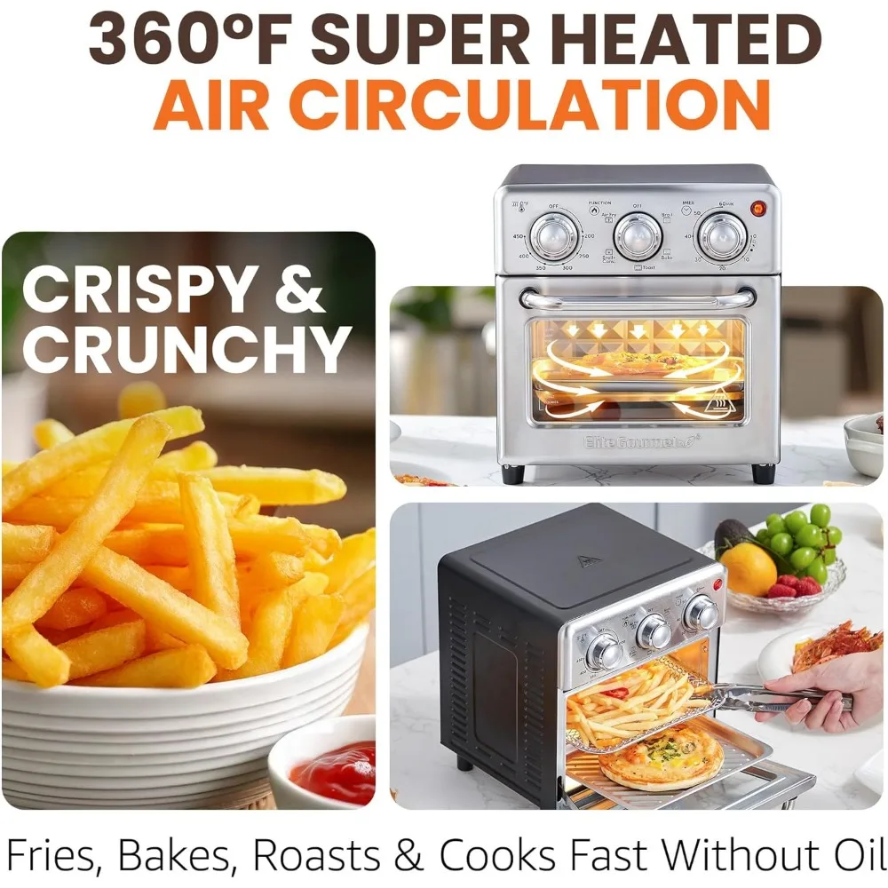 8,5 cuartos. Horno freidora de aire de capacidad, tostadas, hornear y asar con controles de convección, tiempo y temperatura, 800 vatios, acero inoxidable