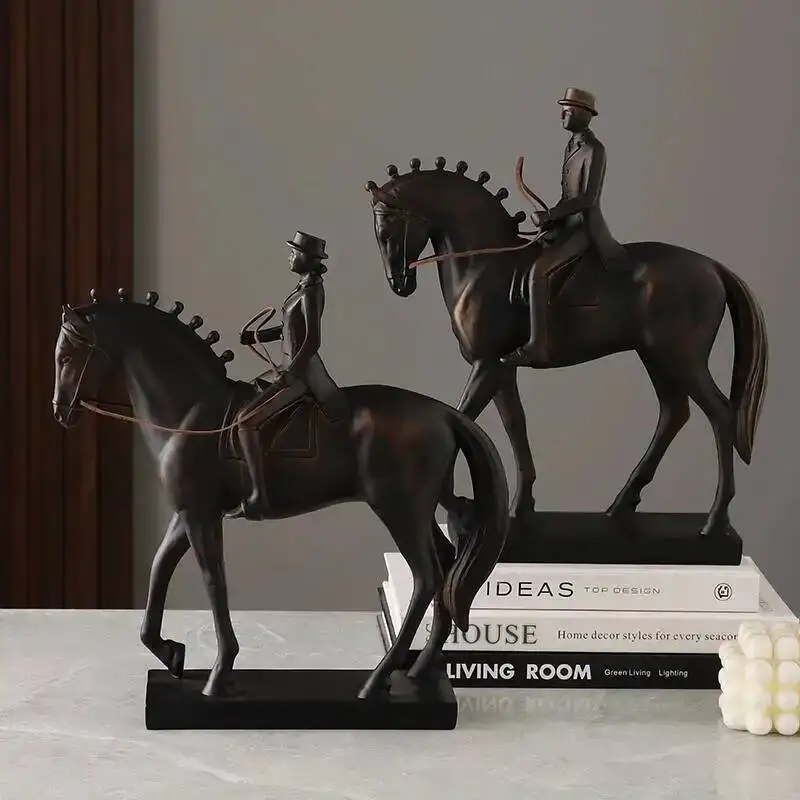 Resin Handicrafts Retro Knight Gentleman Horse-riding Figure Horse Figurine Realistic Figure Statue Home Decoration