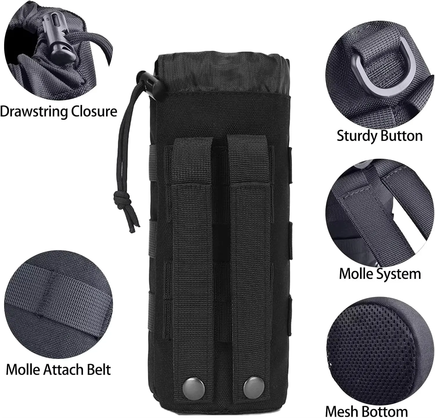 Verbesserte Sportflaschen-Tasche, Taktische Kordelzug-Molle-Wasserflaschenhalterung, Reise-Netz-Wasserflaschentasche