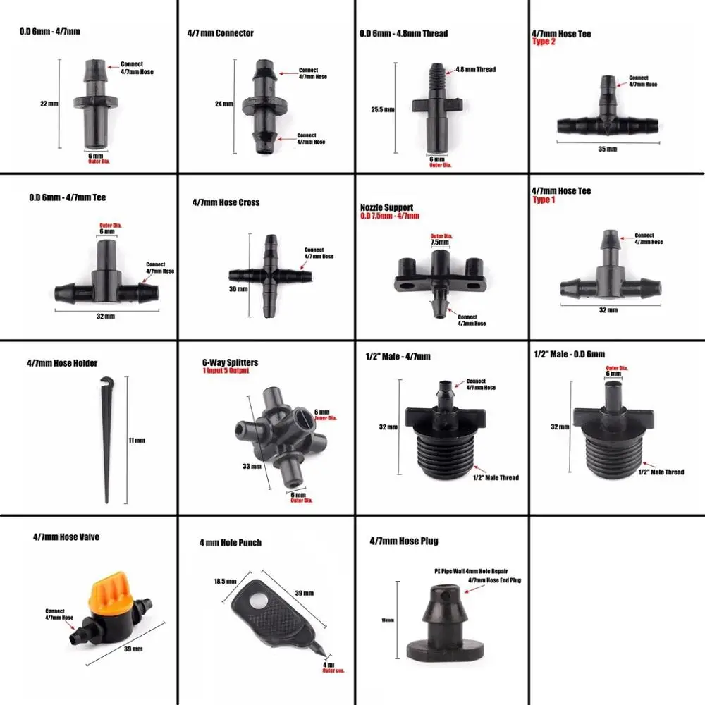 30 sztuk 15 rodzajów 4/7mm złącza do węży ogrodowych mikro System nawadniania kropelkowego miękka rura złącza węży trójnik rozgałęźniki wtyczka